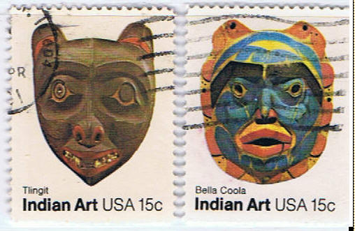 stamps Indian Art masks from various tribes