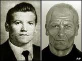 西西里黑帮的柯里昂幽灵 伯纳多 普鲁文扎诺/Bernardo Provenzano 的四张图像 左起2张 青年时期照片和警方模拟画像,右面2张 被捕后照片