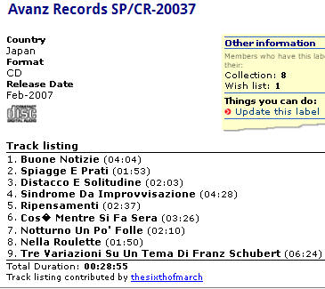 Avanz Records SP/CR-20037  