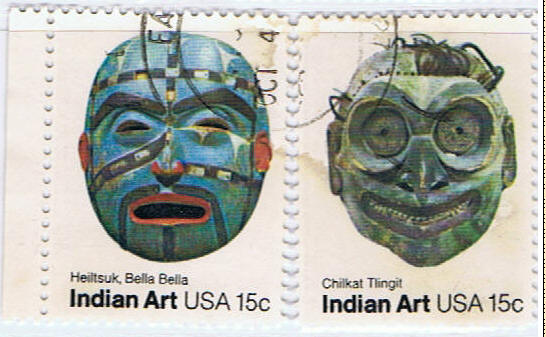 邮票-03 印地安人的首领,油画,面具