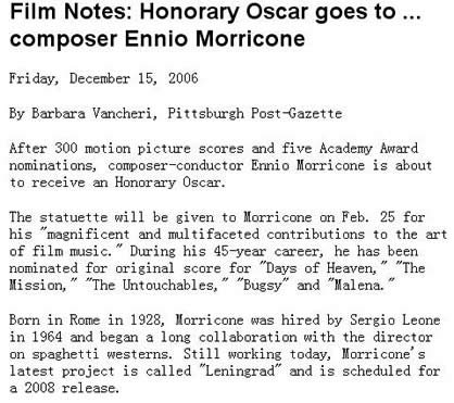 Honorary Oscar goes to composer Ennio Morricone  Post Gazette"
