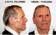 西西里黑帮的柯里昂幽灵 伯纳多 普鲁文扎诺/Bernardo Provenzano 的四张图像 左起2张 青年时期照片和警方模拟画像,右面2张 被捕后照片